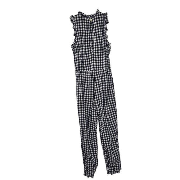 J. Crew Crewcuts Linen Jumpsuit Blue Gingham Ruffle Trim Girls 12 - Picture 2 of 8